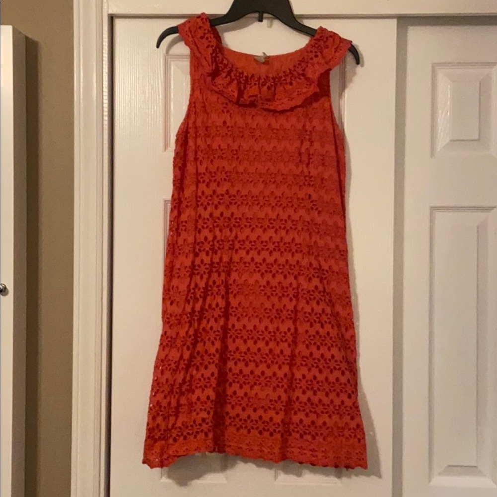 Madison scallop design dress. Coral/orange color.